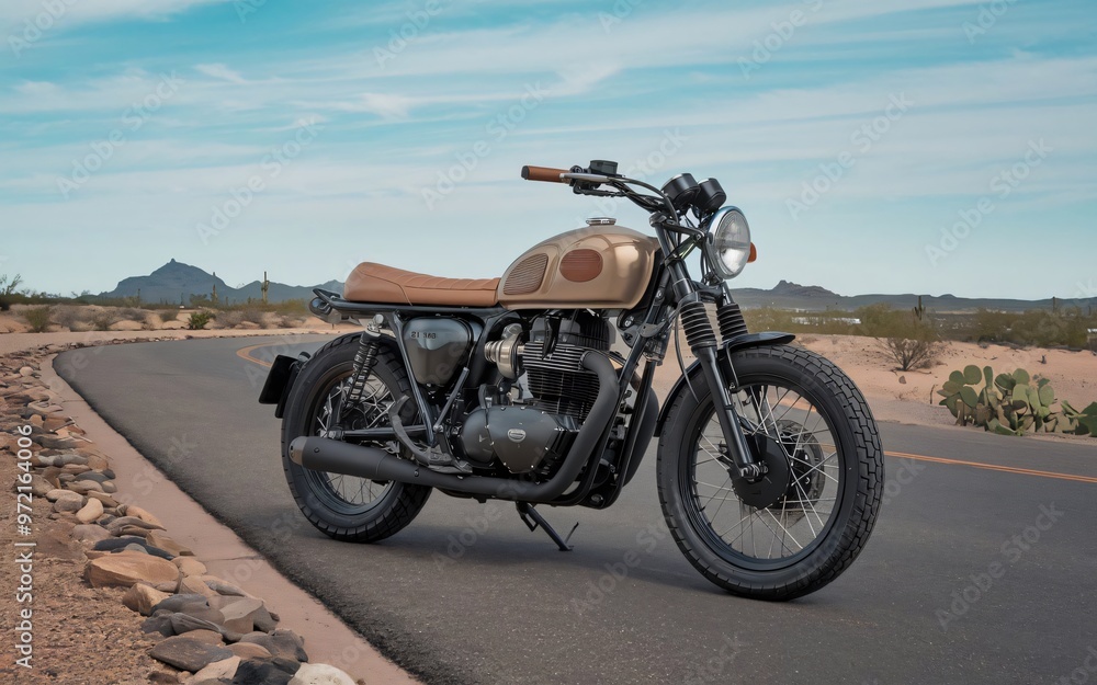 Obraz premium a motorcycle parked on the side of a desert road