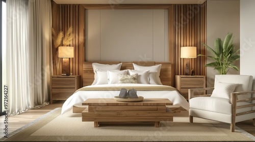 Modern bedroom interior with bed