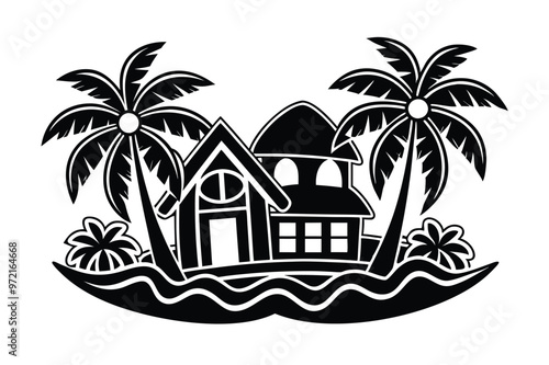 summer vibes t-shirt design silhouette island with palm trees, tropical island with palm trees