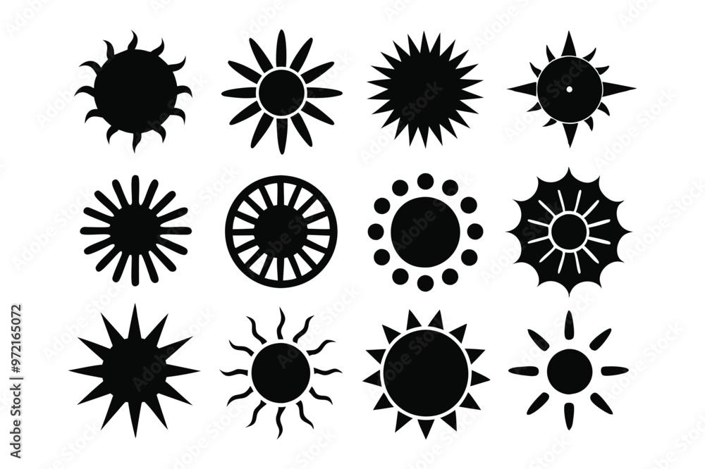 set of black silhouettes of sun flowers set of black silhouettes of sun flowers