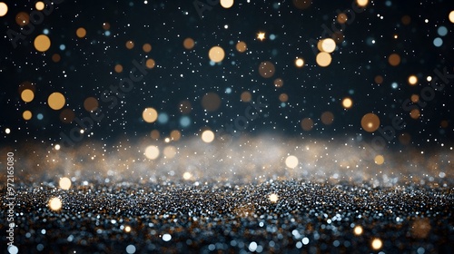 Abstract Glittery Background with Gold and Blue Bokeh Lights