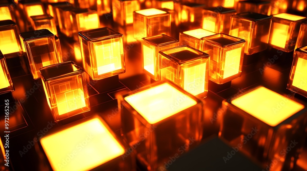 Glowing Orange Glass Cubes Abstract Background Glowing Orange Glass Cubes Abstract Background