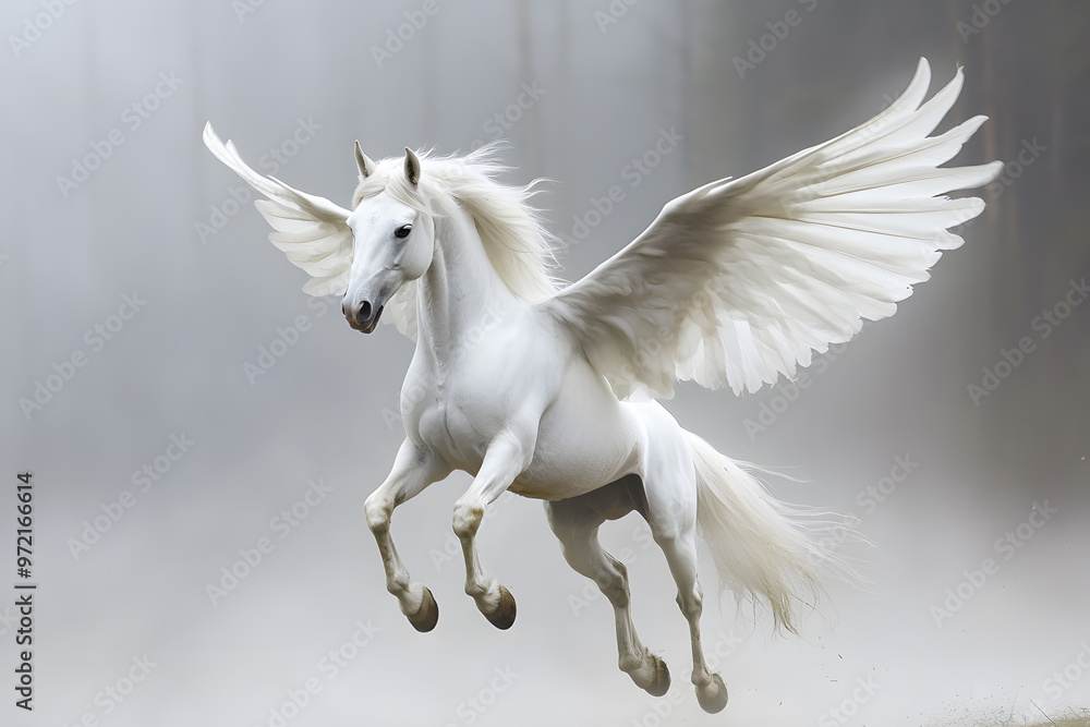 Realistic Illustration of white pegasus horse, phantasy animal Realistic Illustration of white pegasus horse, phantasy animal