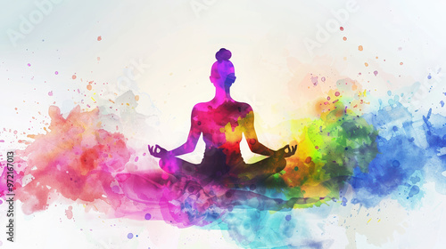 yoga meditation spirituality wellness relaxation mindfulness balance peace harmony silhouette colorful splash art abstract inner peace spiritual growth 