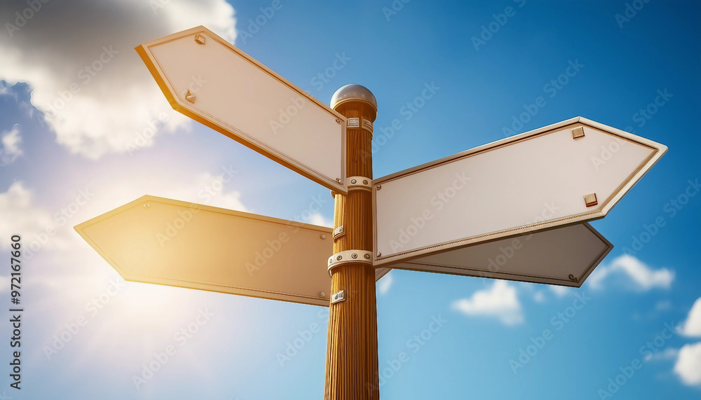 Blank directional signposts against a clear blue sky Blank directional signposts against a clear blue sky