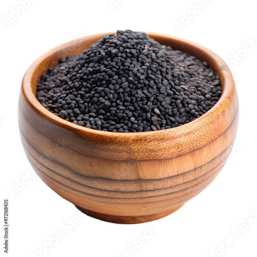 wooden bowl black sesame isolated on transparent background