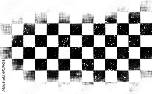 Grunge halftone distressed monochrome checkered race flag background