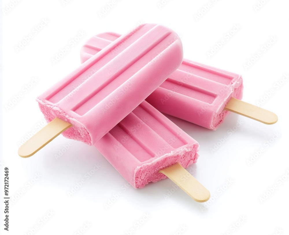 Two pink ice cream popsicles isolated on a white background Two pink ice cream popsicles isolated on a white background