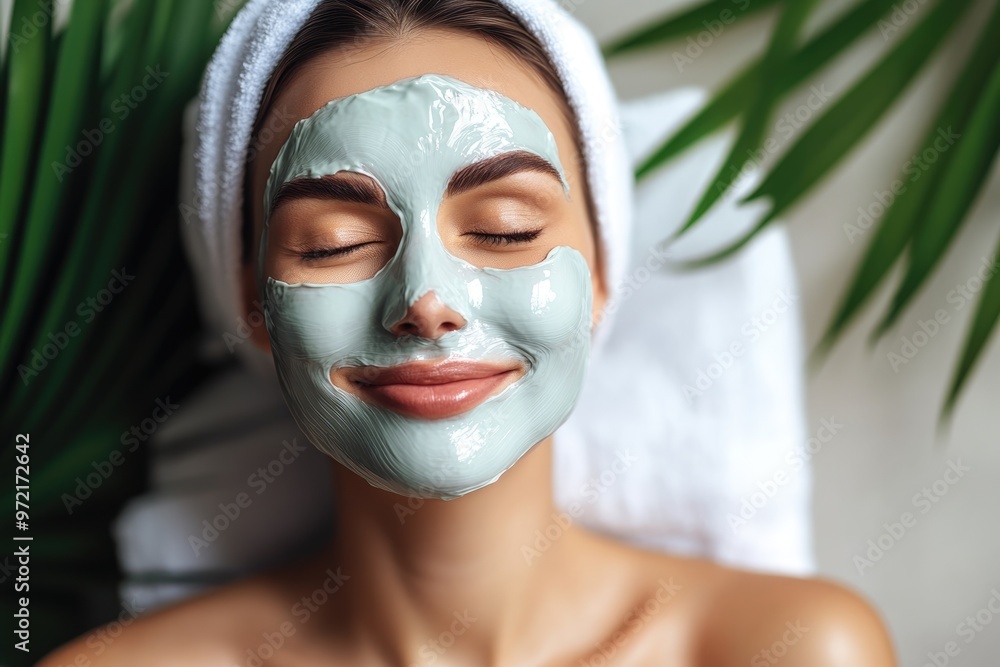 High-resolution brightly lit photorealistic candid photograph of a beautiful presenter woman in a spa, relaxing with a hydrating facial mask, her face glowing with happiness and well-being. The High-resolution brightly lit photorealistic candid photograph of a beautiful presenter woman in a spa, relaxing with a hydrating facial mask, her face glowing with happiness and well-being. The