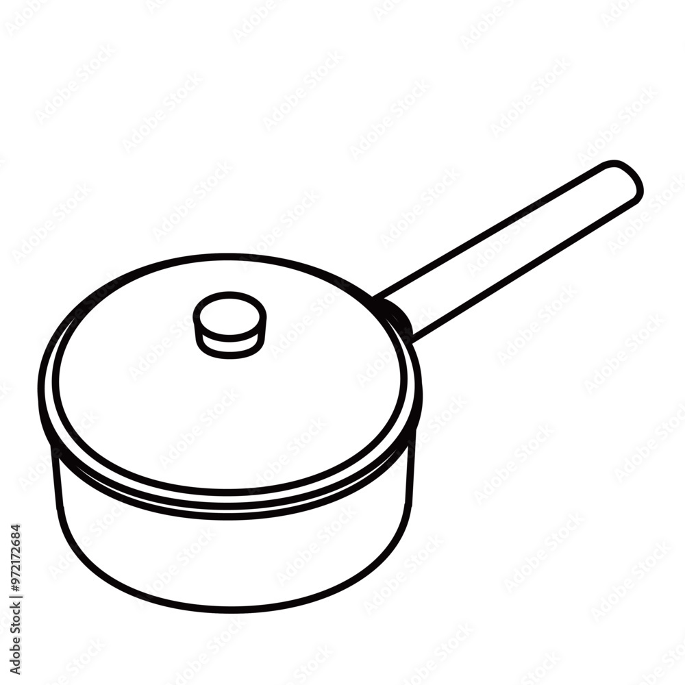 蓋をしている片手鍋のシンプルなイラスト 蓋をしている片手鍋のシンプルなイラスト