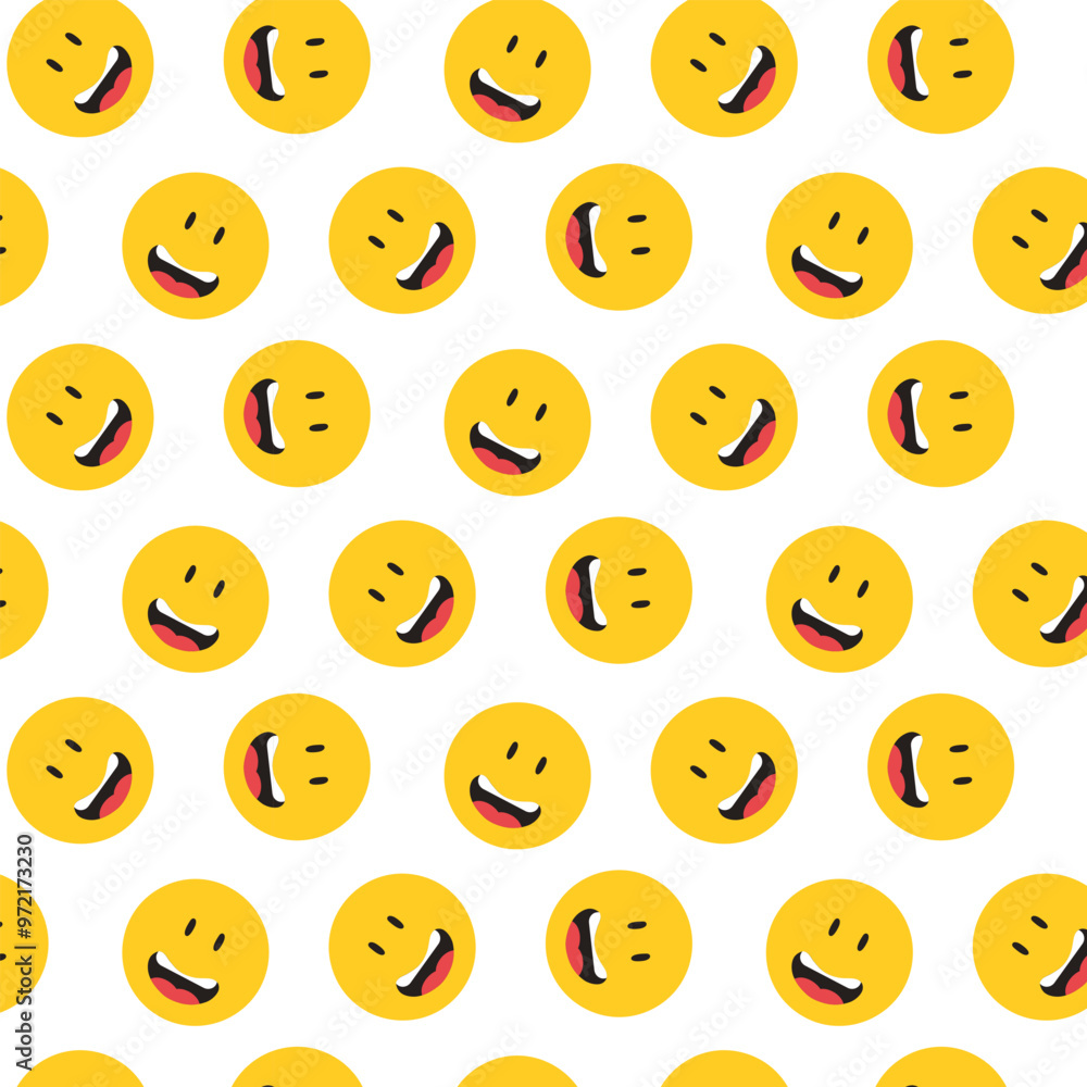 Seamless pattern with smileys. Vector pattern with emoji. Print for fabric with yellow smiling smiley faces. Seamless pattern with smileys. Vector pattern with emoji. Print for fabric with yellow smiling smiley faces.