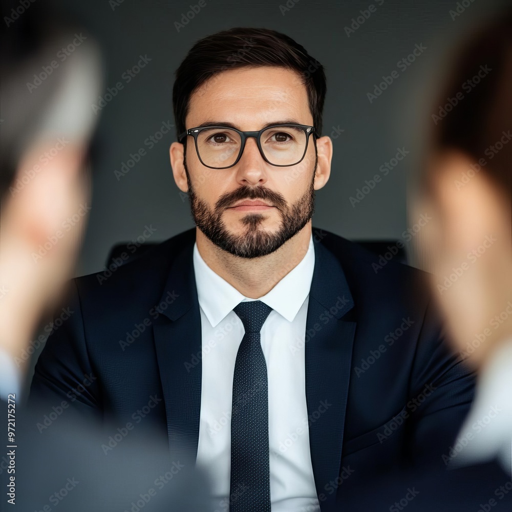 Corporate leader calmly mediating between two conflicting parties, negotiation influence, mediation skills Corporate leader calmly mediating between two conflicting parties, negotiation influence, mediation skills