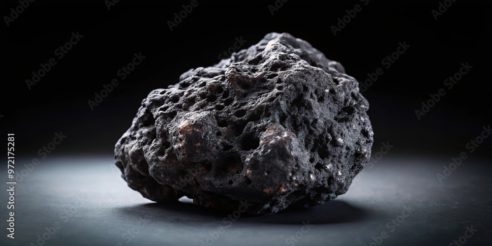 Black lava rock on dark background in bird's eye view Black lava rock on dark background in bird's eye view