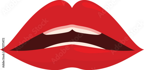 Red cartoon lips are parted, slightly revealing white teeth