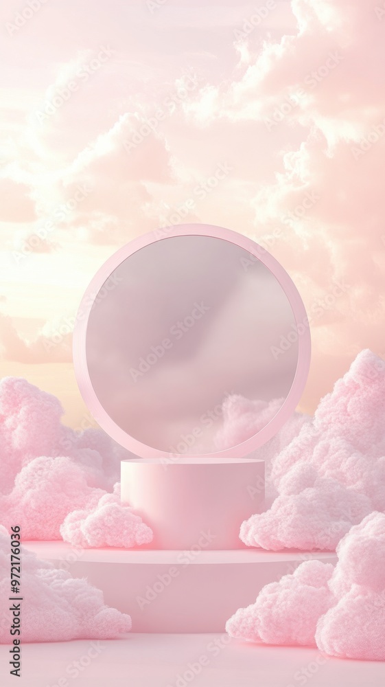 3D white cylindrical podium with Pink cloud on sky,Sweet cotton candy and fluffy product display background,exhibition gallery display,vector,Product presentation realistic podium,space for text. 3D white cylindrical podium with Pink cloud on sky,Sweet cotton candy and fluffy product display background,exhibition gallery display,vector,Product presentation realistic podium,space for text.