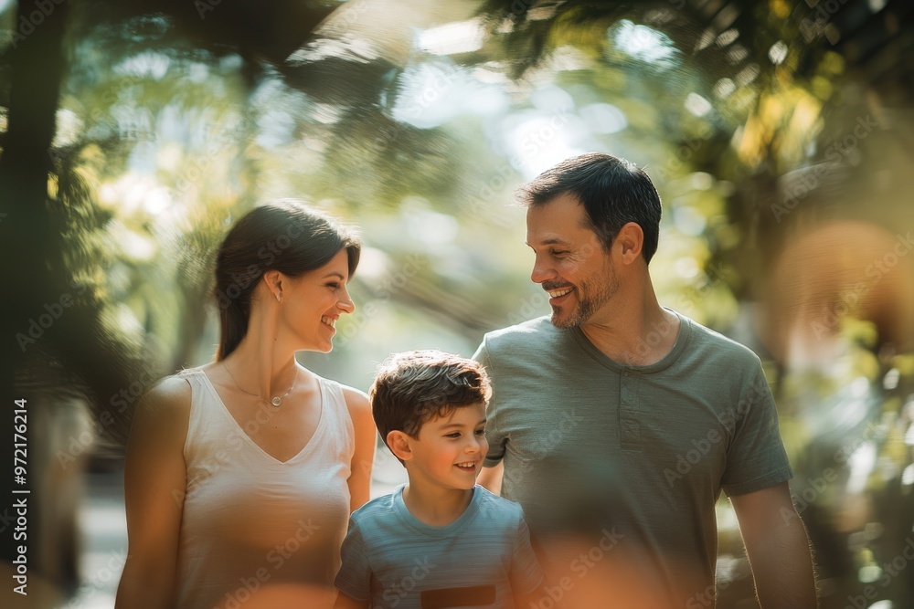 High-resolution brightly lit photorealistic candid photograph of a father, mother, and son walking together at the zoo, with a soft, creamy bokeh background. The image is styled like a high-end High-resolution brightly lit photorealistic candid photograph of a father, mother, and son walking together at the zoo, with a soft, creamy bokeh background. The image is styled like a high-end