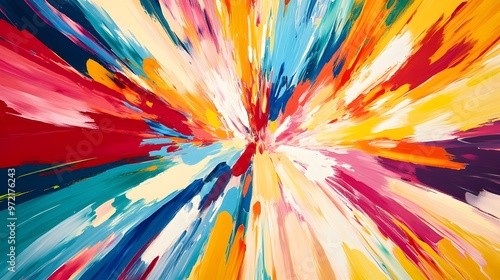 Abstract Painting with Radial Brushstrokes in Vivid Colors