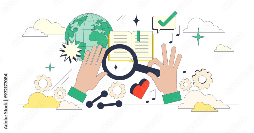 Psychographic segmentation in marketing research tiny person neubrutalism concept, transparent background. Psychographic segmentation in marketing research tiny person neubrutalism concept, transparent background.