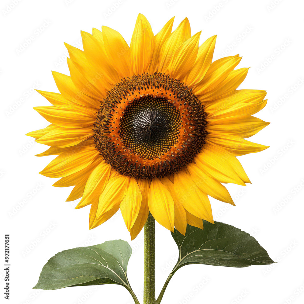 Bright yellow sunflower in full bloom against a neutral background Bright yellow sunflower in full bloom against a neutral background