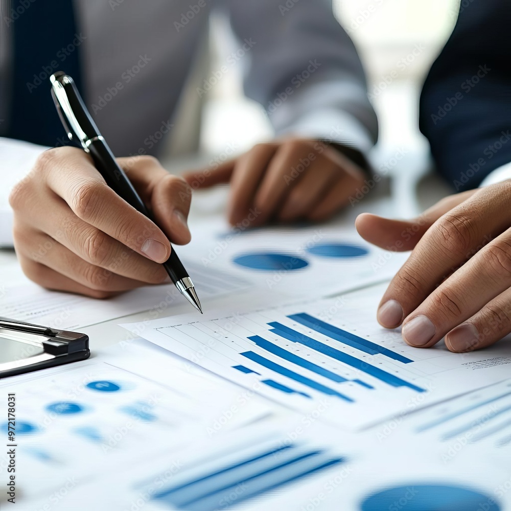 Financial analyst explaining complex graphs during negotiations, negotiation influence, financial communication Financial analyst explaining complex graphs during negotiations, negotiation influence, financial communication