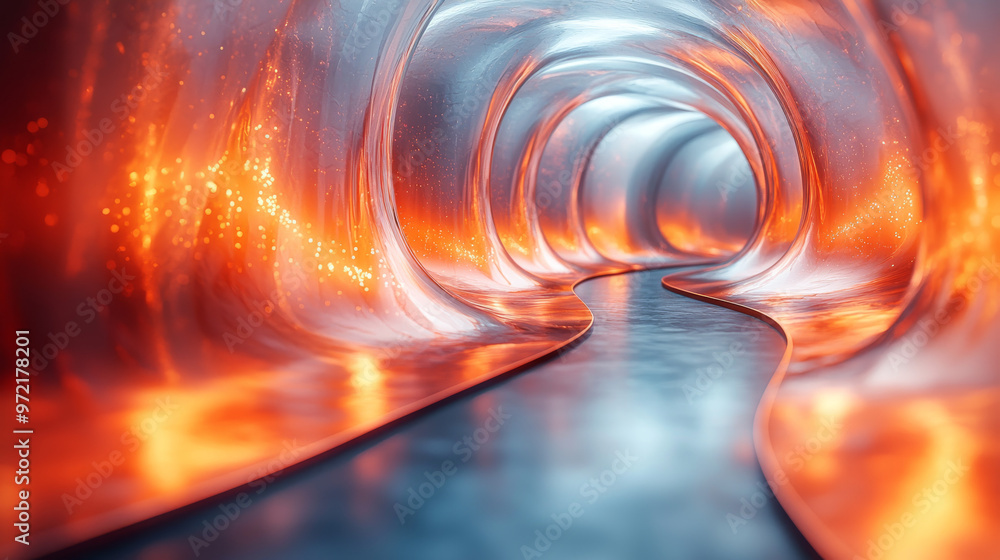 Abstract tunnel with glowing orange light.