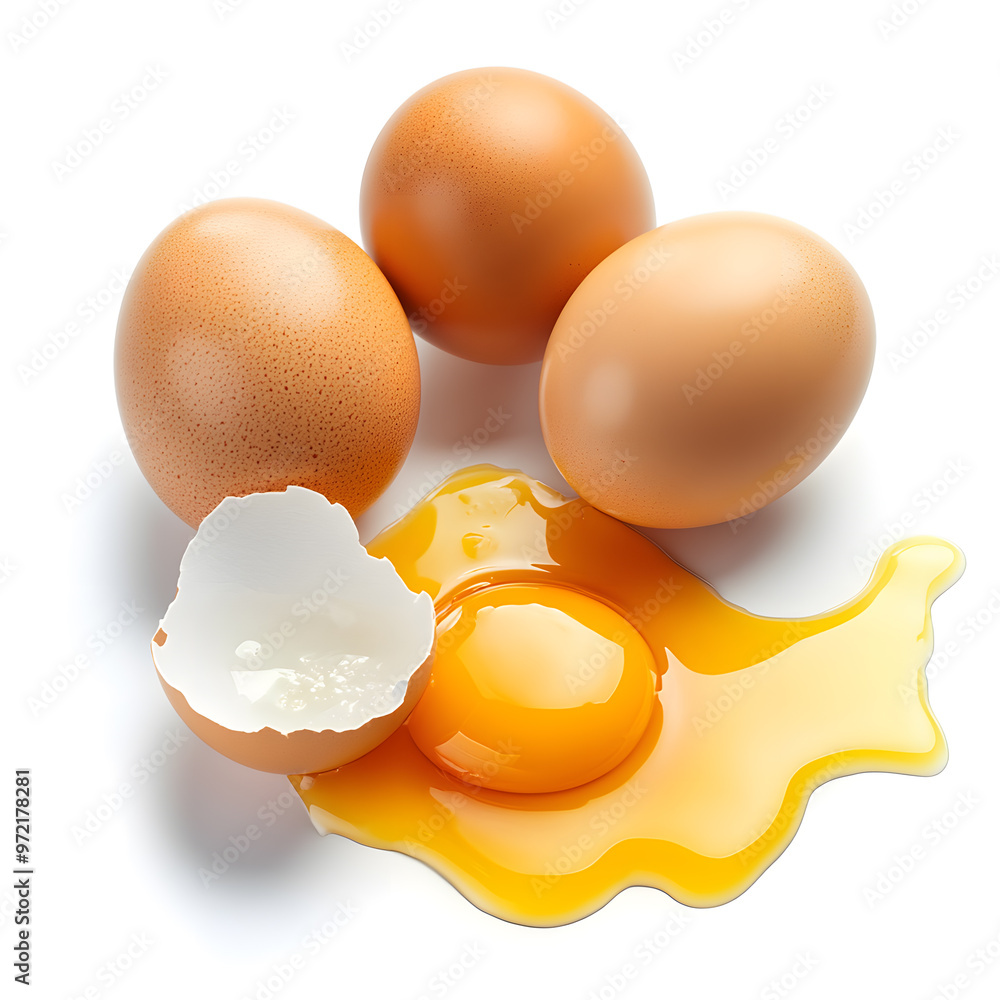 Crack Broken eggs with the yolk intact and the shell cracked open on a white background Crack Broken eggs with the yolk intact and the shell cracked open on a white background
