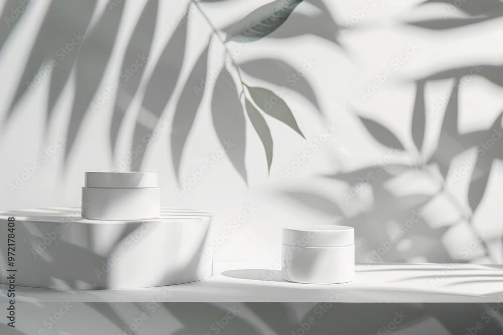 Clean and simple product display with natural leaf shadows and minimalistic design Clean and simple product display with natural leaf shadows and minimalistic design