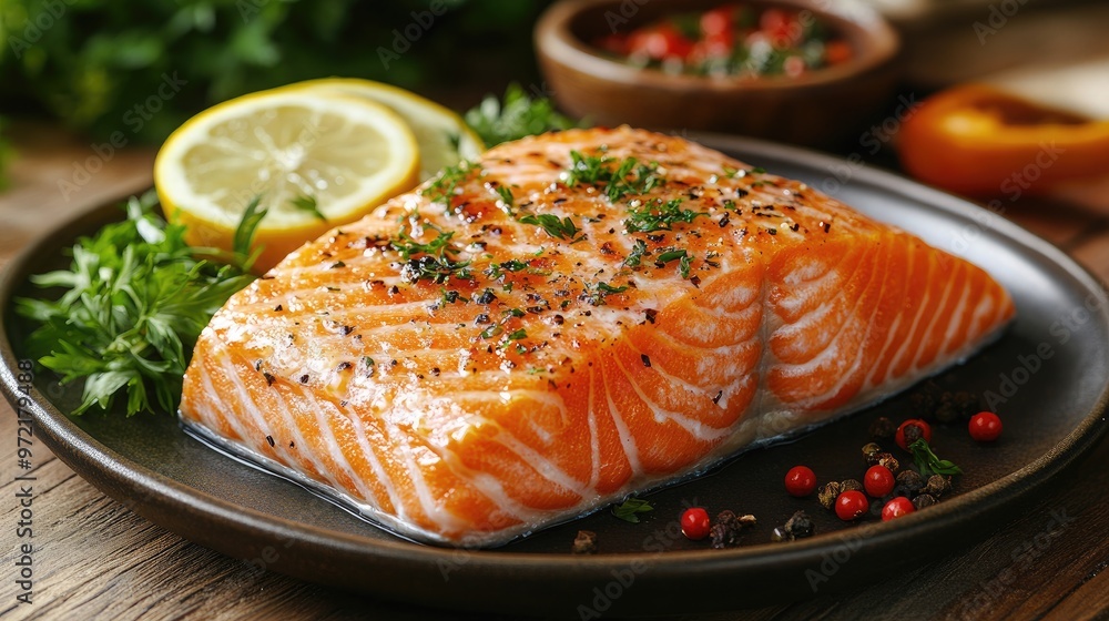 Delicious Salmon Fillet Accompanied by Steamed Vegetables on a Plate for Healthy Dining Options Delicious Salmon Fillet Accompanied by Steamed Vegetables on a Plate for Healthy Dining Options