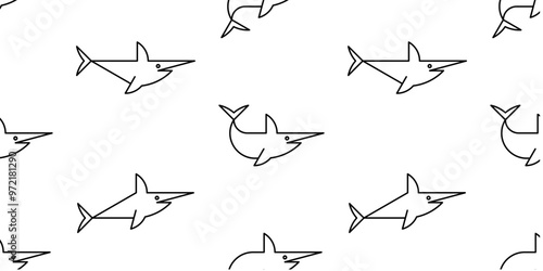Seamless pattern with Swordfish. isolated on white background