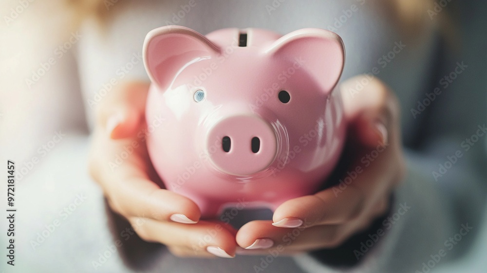 Close-up shot of a woman holding a pink piggy bank, focusing on her hands and the coin box in a documentary style.
Close-up shot of a woman holding a pink piggy bank, focusing on her hands and the coin box in a documentary style.