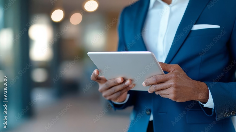 Young negotiator using a tablet to highlight key points, negotiation influence, digital negotiation Young negotiator using a tablet to highlight key points, negotiation influence, digital negotiation