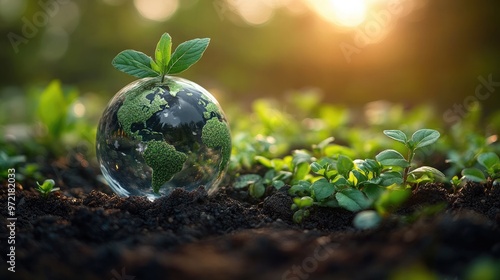 Conceptual Representation of World Environment and Earth Day with a Glass Globe Emphasizing Global Awareness and Environmental Protection