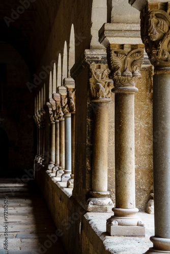 monastery of San Cugat del Vallés cloister, vegetal capital, San Cugat del Vallés, Barcelona, ​​Catalonia, Spain photo