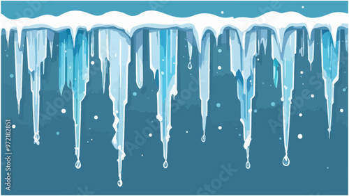 Groups of translucent icicles and snow, vector illustration
