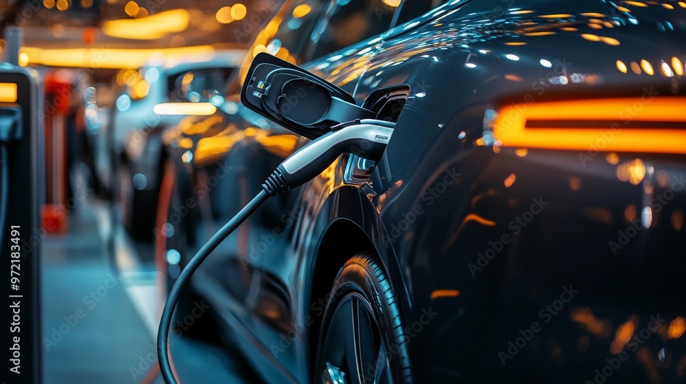 Close-up of an electric vehicle plugged into a charging station, symbolizing eco-friendly transportation and clean energy technology.
Close-up of an electric vehicle plugged into a charging station, symbolizing eco-friendly transportation and clean energy technology.