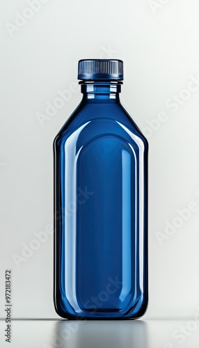 A blue plastic bottle with no label