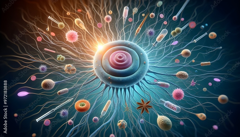 Obraz premium Biology nerve cell with biomedicine concept, 3d rendering.