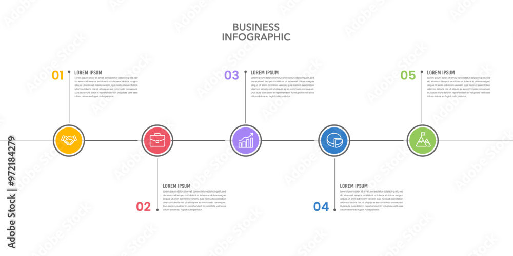Infographic Timeline Design Template 5 Steps to Success. Business Presentation, Management, Workflow, Milestone, Strategy and Planning. Vector Illustration. Infographic Timeline Design Template 5 Steps to Success. Business Presentation, Management, Workflow, Milestone, Strategy and Planning. Vector Illustration.