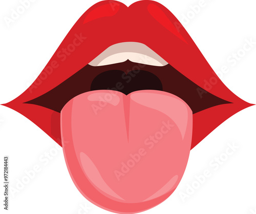 Red female lips parted with tongue licking, expressing desire and temptation