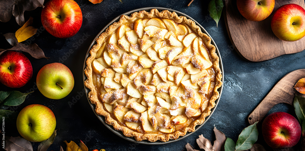 Top view homemade apple pie commercial advertising photo Top view homemade apple pie commercial advertising photo