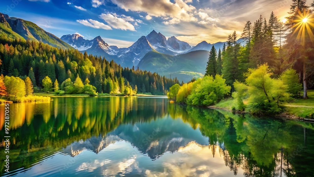 Obraz premium Mountain Lake Sunrise Reflection.