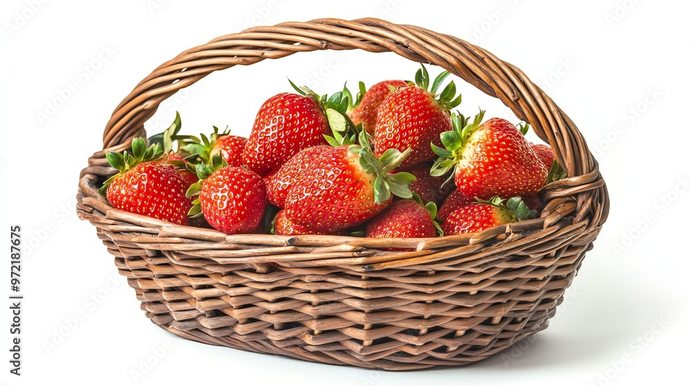 A full wicker basket of ripe strawberries. A full wicker basket of ripe strawberries.