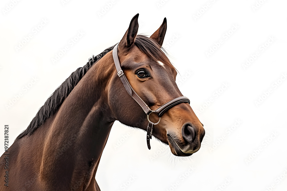 Close up brown horse portrait isolated on white background Close up brown horse portrait isolated on white background