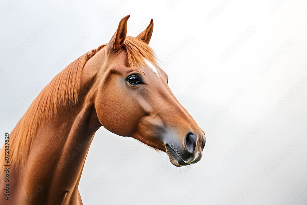 Obraz premium Close up brown horse portrait isolated on white background