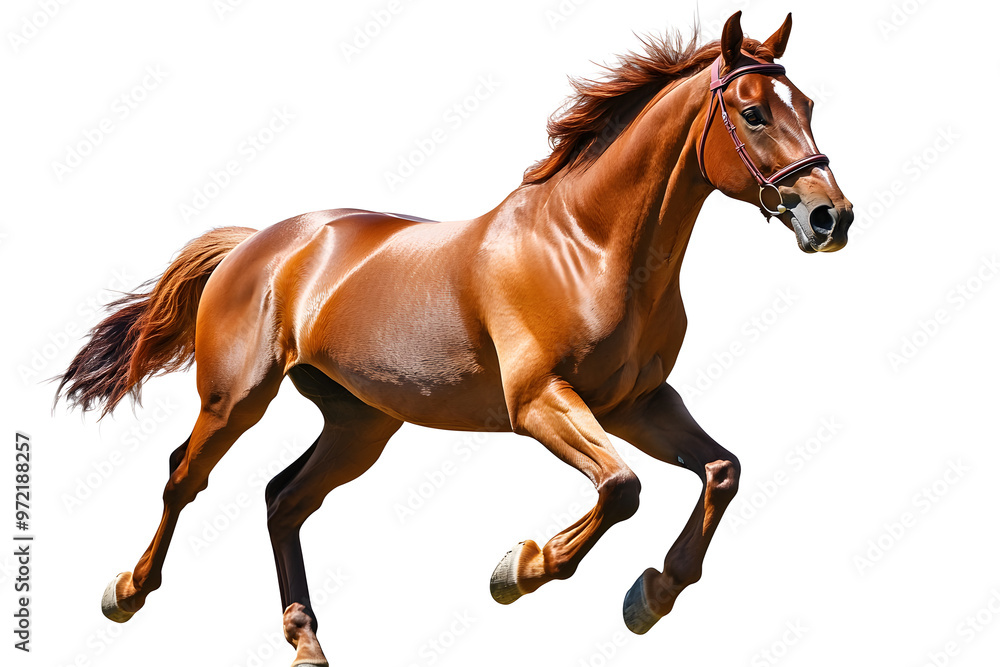 Obraz premium Running brown horse isolated on white background