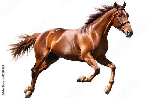 Running brown horse isolated on white background