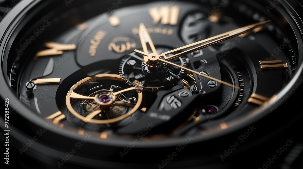 Fototapeta premium Close-up of a luxury watch showcasing intricate mechanics and elegant design.