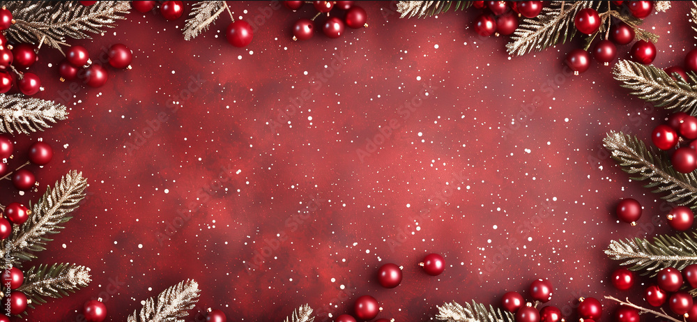 Christmas Background with Red Berries and Pine Branches Christmas Background with Red Berries and Pine Branches