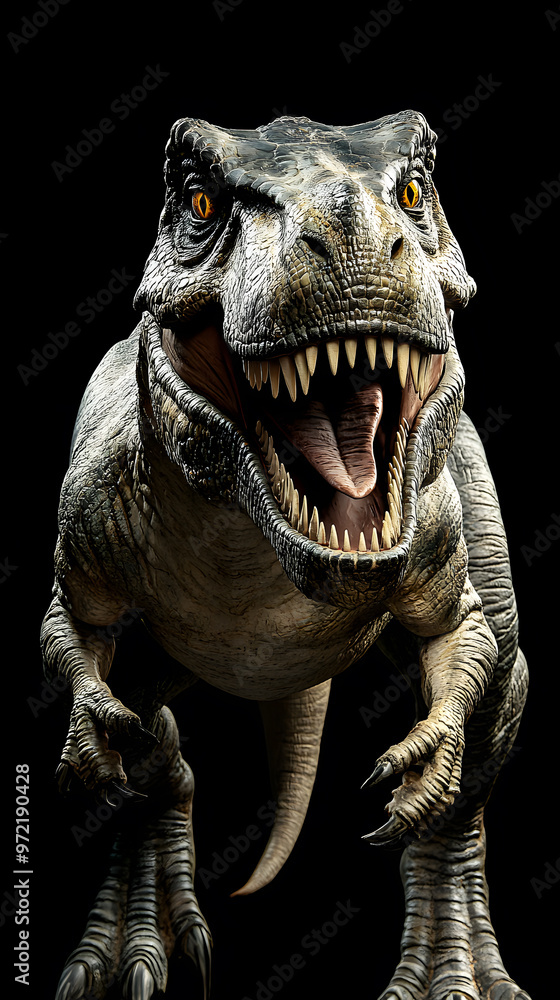 Fototapeta premium Tyrannosaurus rex dinosaur isolated on black background. T-rex