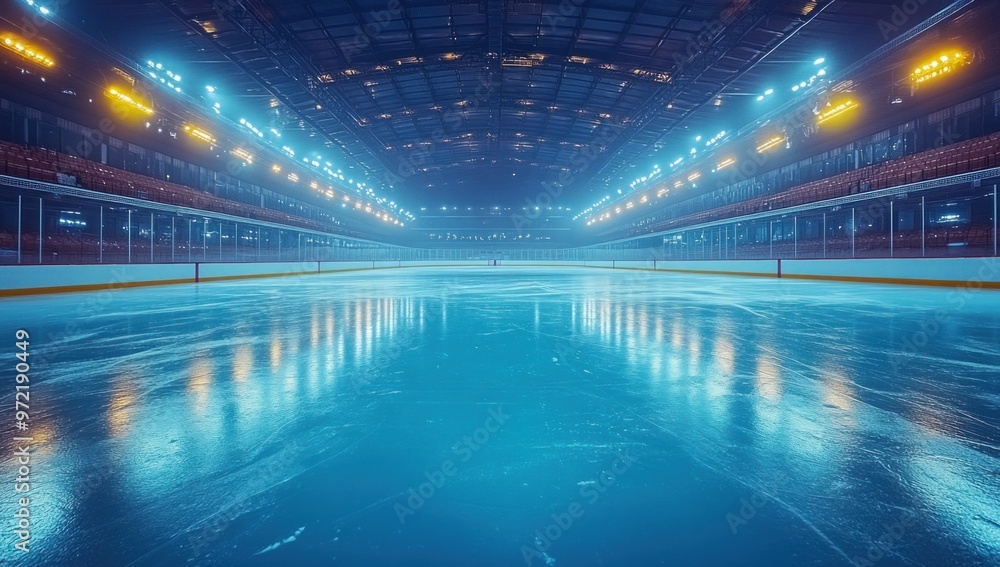 Empty Ice Hockey Rink Under Bright Lights